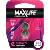 MAXLIFE BATTERY ALKALINE BUTTON CELL LR43 PACK 2