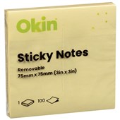 OKIN STICKY NOTES 75MM X 75MM YELLOW