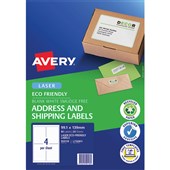 AVERY 959118 ECO FRIENDLY ADDRESS LABELS FSC W991 X L139MM 4UP PACK 20