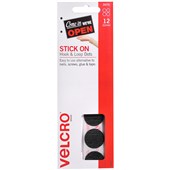 VELCRO BRAND STICKON HOOK AND LOOP DOTS 22MM BLACK PACK 12