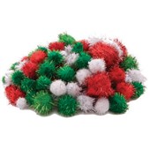 DAS POM POMS ASSORTED COLOURS CHRISTMAS GLITTER PACK 150