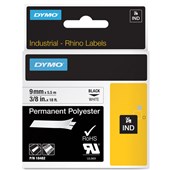 DYMO SD18482 RHINO INDUSTRIAL TAPE PERMANENT POLYESTER 9MM BLACK ON WHITE