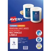 AVERY 959048 L7162 REMOVABLE MULTIPURPOSE LABEL LASER INKJET 16UP MATT WHITE PACK 25