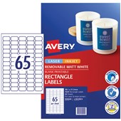 AVERY 959049 L7651REV REMOVABLE MULTIPURPOSE LABEL LASER INKJET 65UP WHITE PACK 25