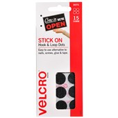 VELCRO BRAND STICKON HOOK AND LOOP DOTS 16MM BLACK PACK 15